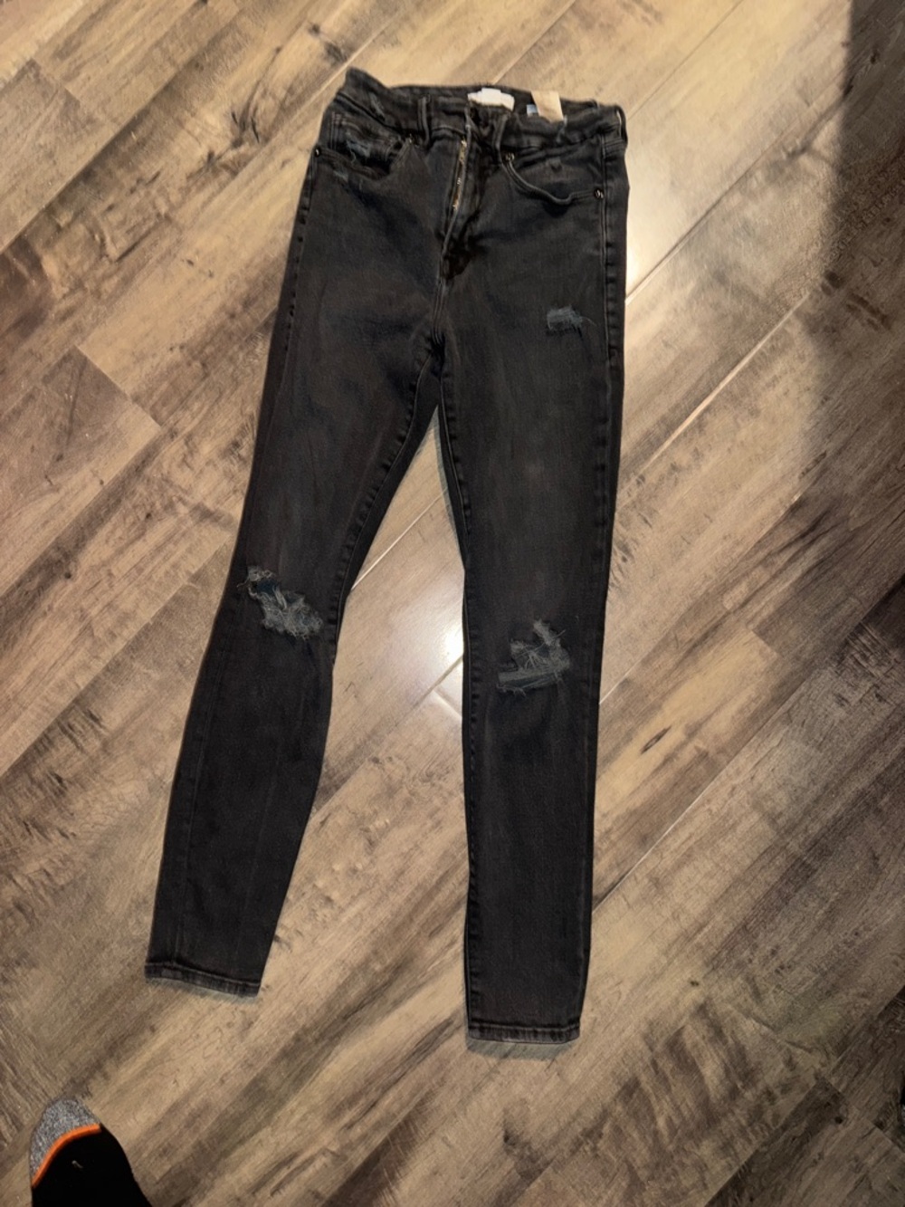 Good American Black Distressed Skinny Jeans High Rise Sz 2/26 Khloe K - Picture 9 of 12